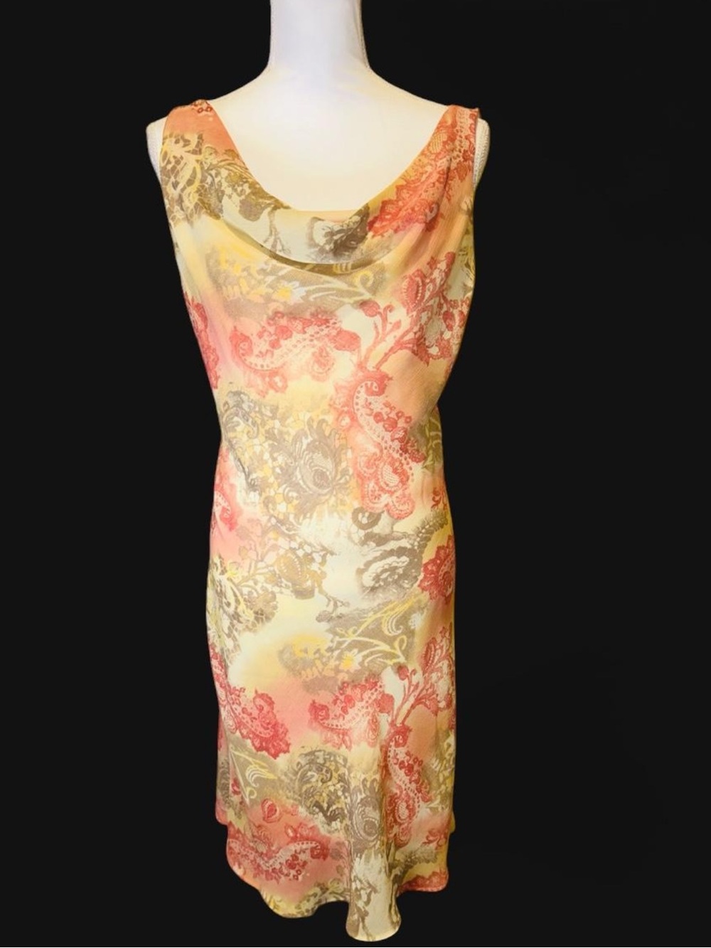 Vintage F.L.P. Faith Love & Passion Orange Paisley Chiffon Midi Dress Lined S 10